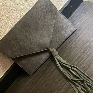 Grey envelope tassel clutch wallet purse